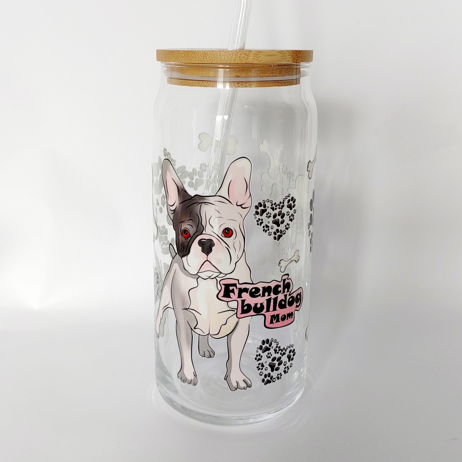 Sklenený pohár so slamkou Buldoček