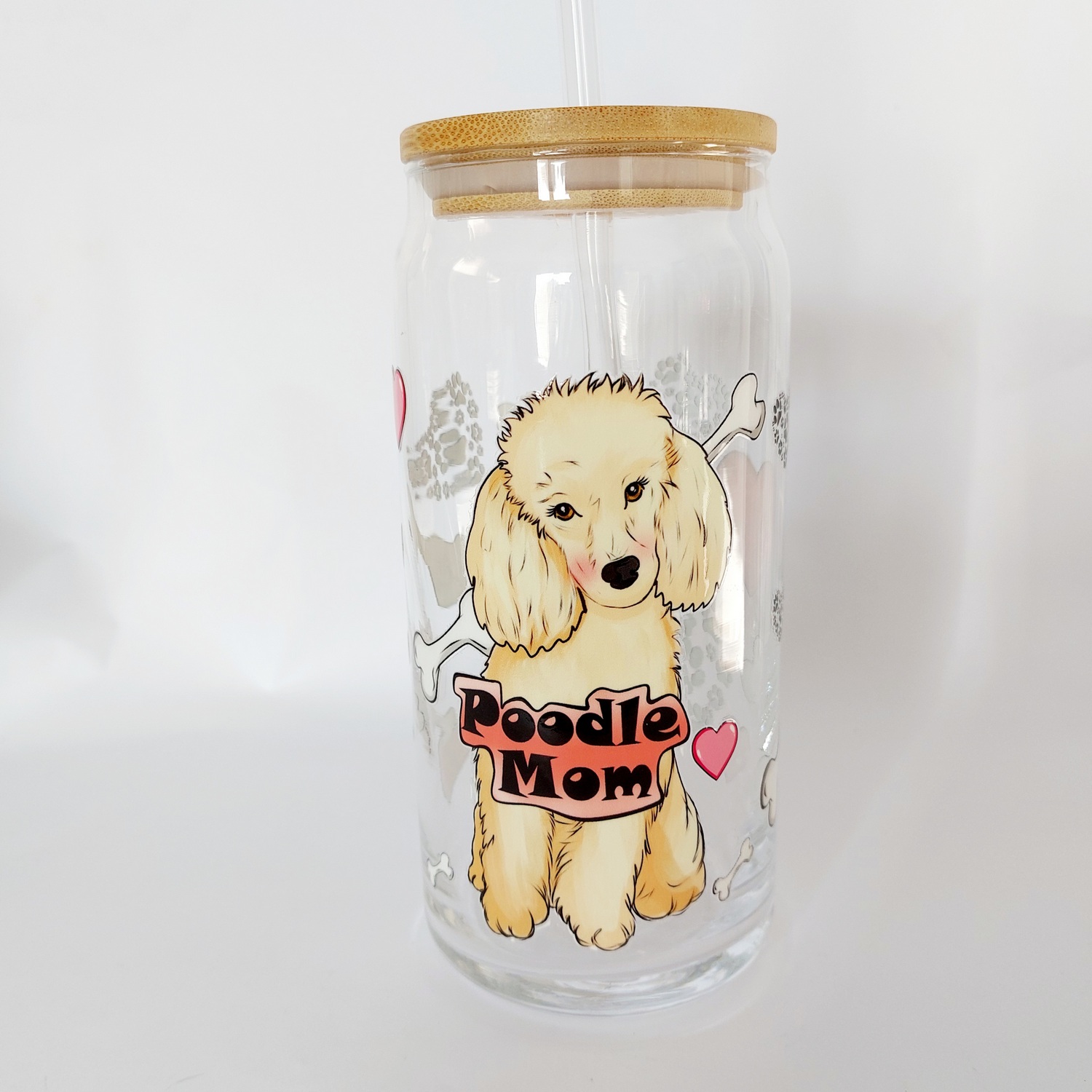 Sklenený pohár so slamkou Pudel