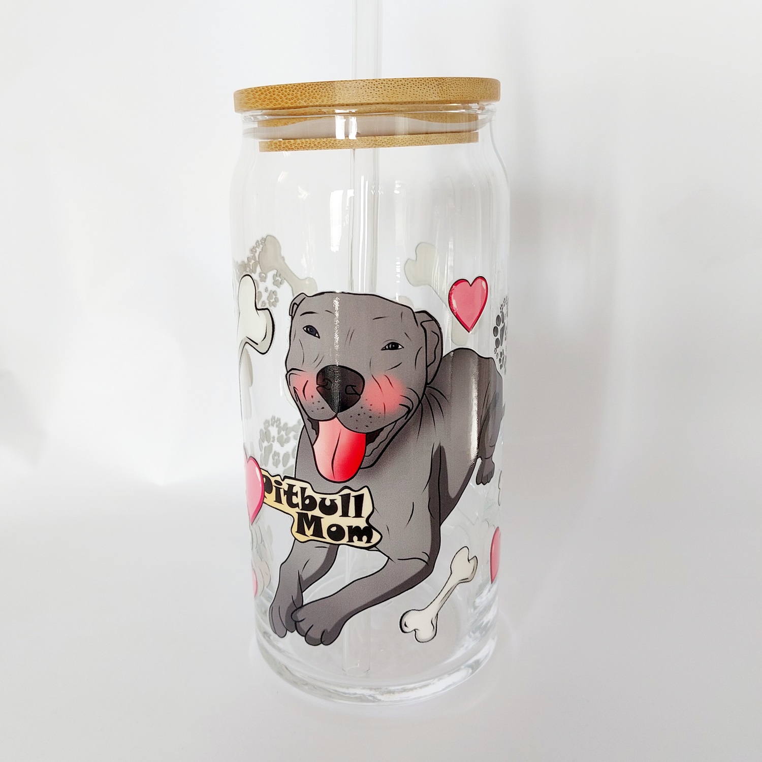 Sklenený pohár so slamkou Pitbul
