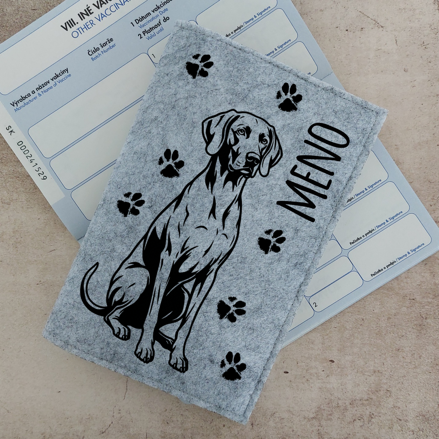 Obal na očkovací preukaz (petpass) Weimarský stavač